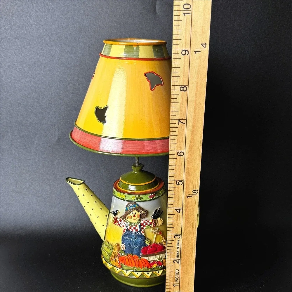 Vintage Harvest Scarecrow Teapot Tealight Candle Holder Ceramic Fall Decor Shade